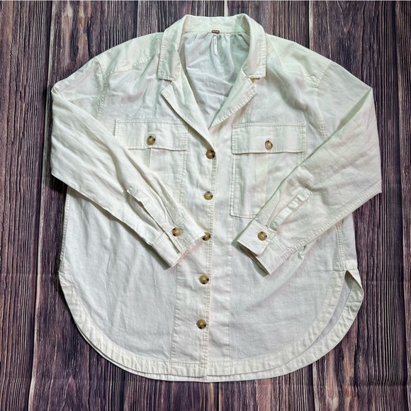 Free People Sunshine In My Pockets Buttondown Thick Linen Cotton Long Sleeve - Picture 9 of 13